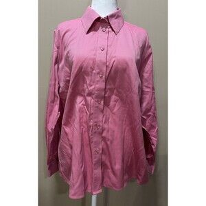 Talbots Women’s Wrinkle Resistant Button Up Shirt Pink Cotton Size 16W Classic